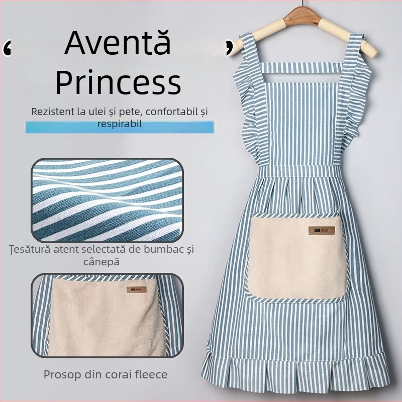 Șorț fără mâneci, anti-murdărire, din bumbac și in, stil modern minimalist, model cu dungi/grilaj