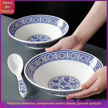 Vas de supă din melamină, cu model floral, formă rotundă, necompatibil cu microunde, cu imprimare de logo și opțiuni de personalizare