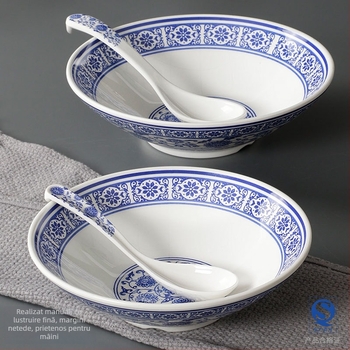 Vas de supă din melamină, cu model floral, formă rotundă, necompatibil cu microunde, cu imprimare de logo și opțiuni de personalizare