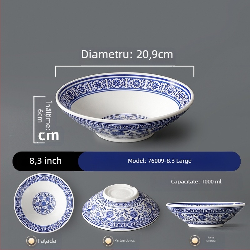 Vas de supă din melamină, cu model floral, formă rotundă, necompatibil cu microunde, cu imprimare de logo și opțiuni de personalizare