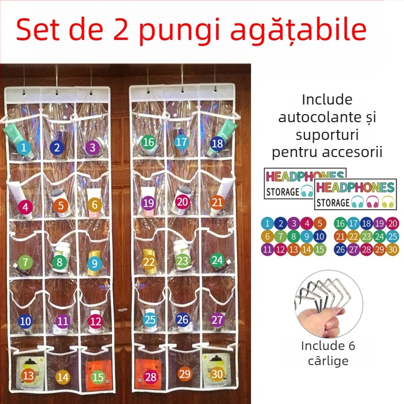 Geantă de depozitare suspendată cu 15 compartimente, din țesătură nețesută, montare pe perete sau pe ușă, multifuncțională