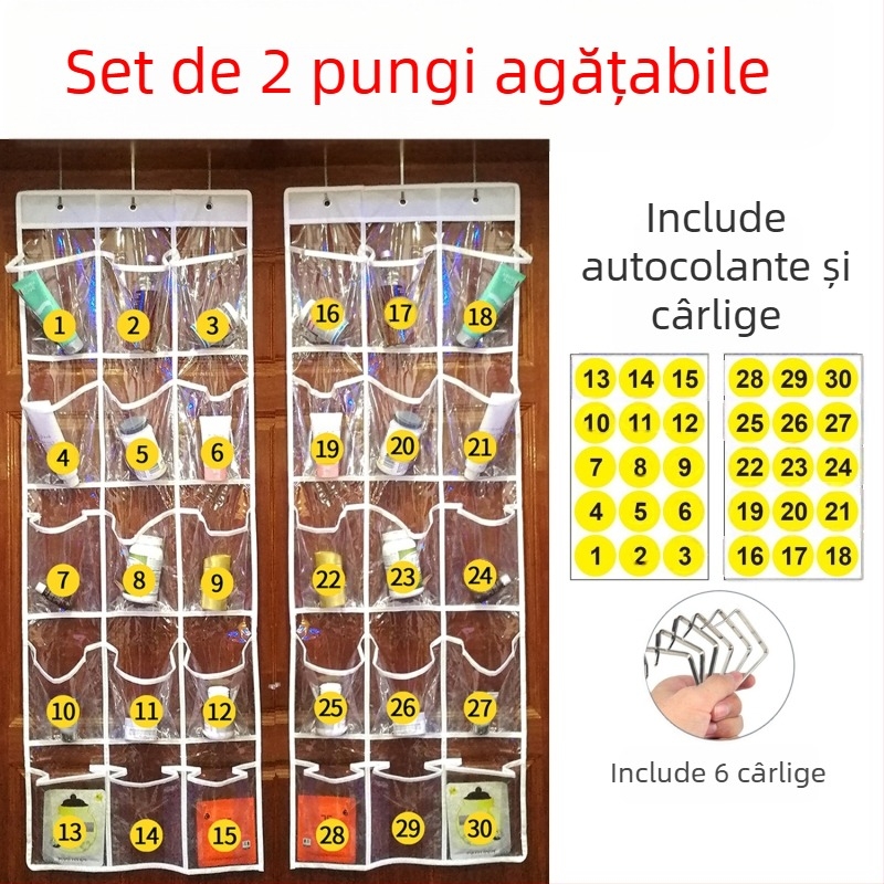 Geantă de depozitare suspendată cu 15 compartimente, din țesătură nețesută, montare pe perete sau pe ușă, multifuncțională