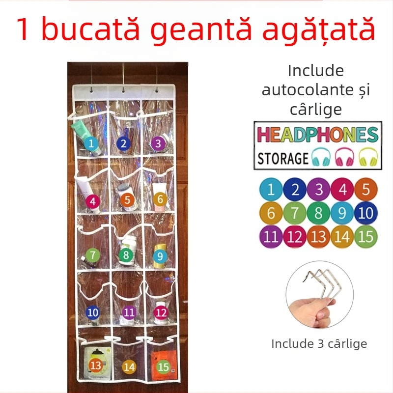 Geantă de depozitare suspendată cu 15 compartimente, din țesătură nețesută, montare pe perete sau pe ușă, multifuncțională