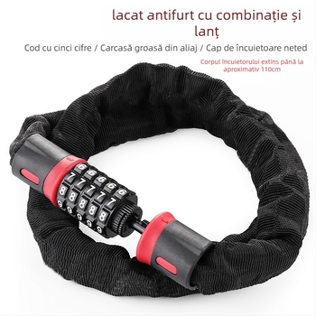 Lacăt cu lanț cod pentru biciclete, e-bike și motociclete – aliaj, încuietoare cu parolă, stil modern minimalist
