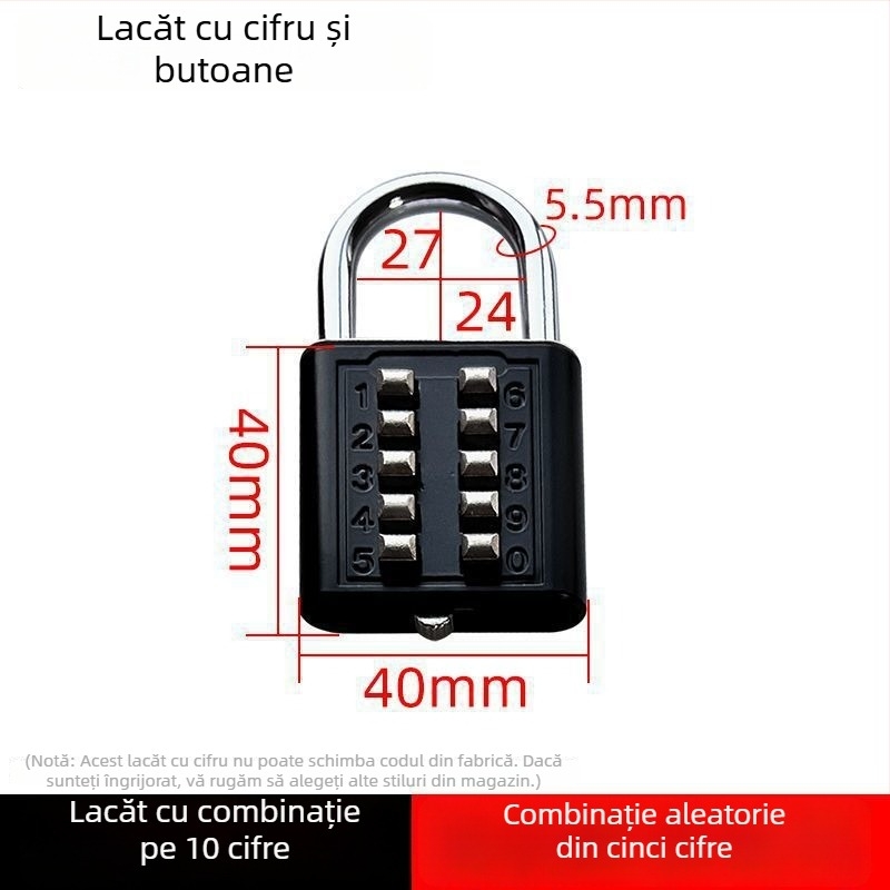 Lacăt cu cod pentru bagaje, dulapuri, sertare de cămin și rucsaci