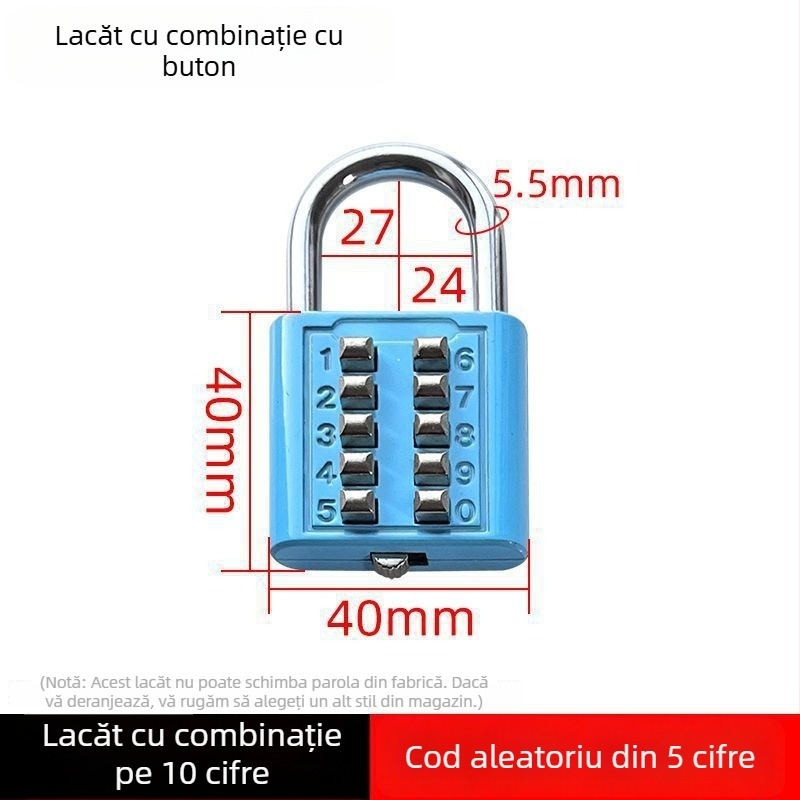 Lacăt cu cod pentru bagaje, dulapuri, sertare de cămin și rucsaci