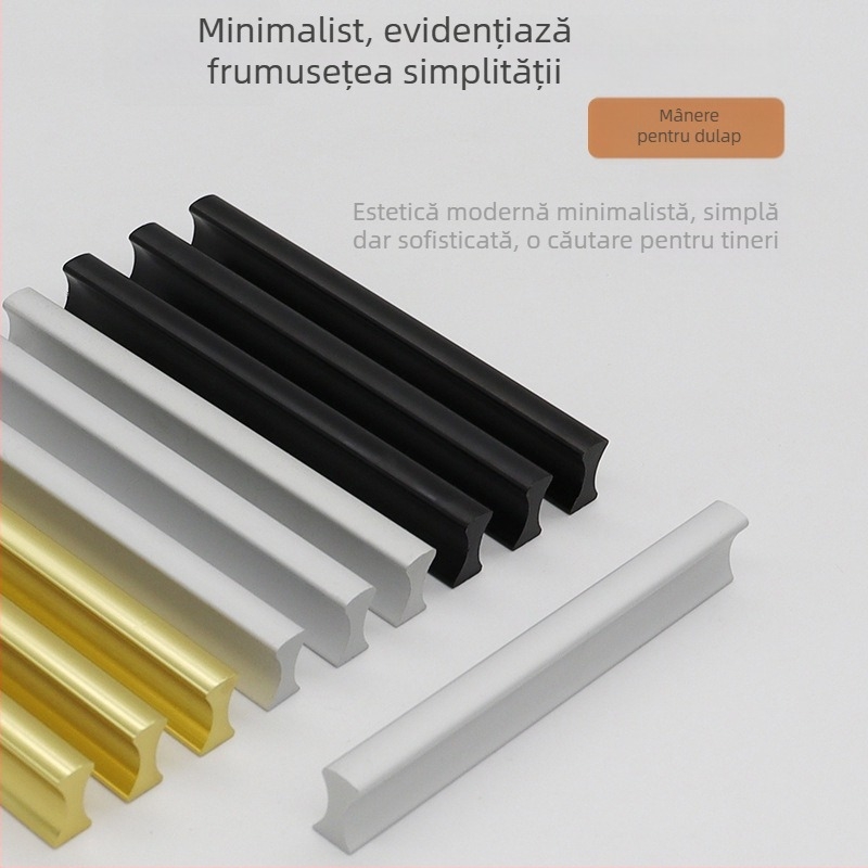 Mânere din aliaj de aluminiu pentru ușa de garderobă, design modern minimalist, mâner lung în formă de bandă, pentru uși, dulapuri și sertare