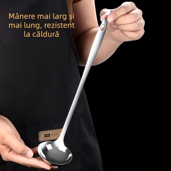 Lingură de supă din oțel inoxidabil cu sită – mâner prelungit cu margine de agățare, lingură pentru oală fierbinte cu vârf ascuțit, rezistentă la temperaturi înalte și anti-arsuri