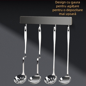 Lingură de supă din oțel inoxidabil cu sită – mâner prelungit cu margine de agățare, lingură pentru oală fierbinte cu vârf ascuțit, rezistentă la temperaturi înalte și anti-arsuri