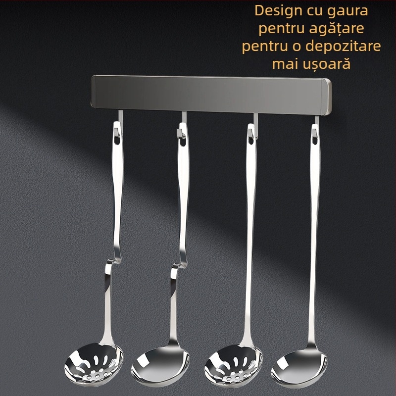 Lingură de supă din oțel inoxidabil cu sită – mâner prelungit cu margine de agățare, lingură pentru oală fierbinte cu vârf ascuțit, rezistentă la temperaturi înalte și anti-arsuri