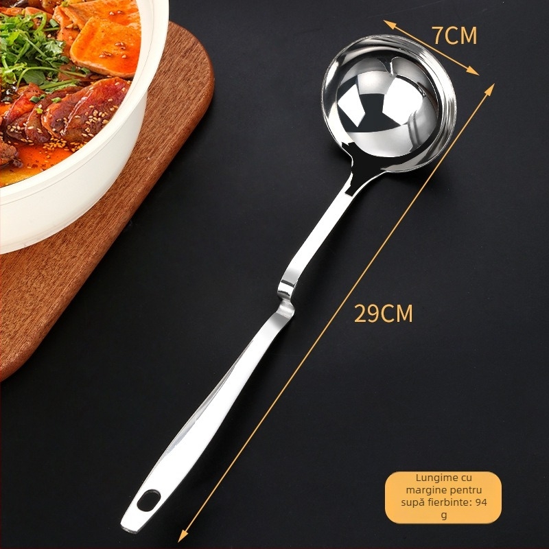 Lingură de supă din oțel inoxidabil cu sită – mâner prelungit cu margine de agățare, lingură pentru oală fierbinte cu vârf ascuțit, rezistentă la temperaturi înalte și anti-arsuri