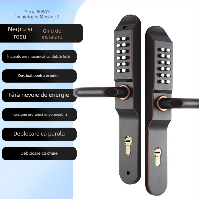Încuietoare dublă mecanică cu cod pentru ușă, cu cheie, pentru porți și garduri exterioare, aliaj de zinc model 608as, grosime tijă 8 mm, distanță 3,5 mm, tip numeric, pentru uz casnic și comercial