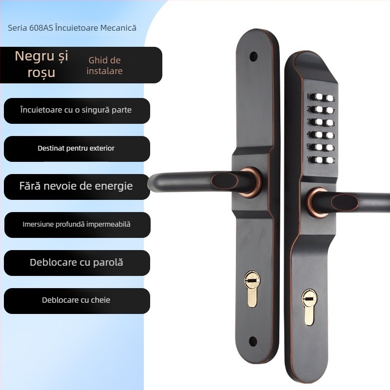 Încuietoare dublă mecanică cu cod pentru ușă, cu cheie, pentru porți și garduri exterioare, aliaj de zinc model 608as, grosime tijă 8 mm, distanță 3,5 mm, tip numeric, pentru uz casnic și comercial