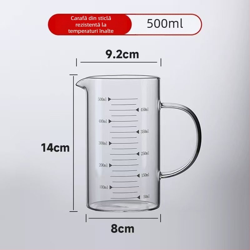 Căniță de măsurat din sticlă borosilicată cu mâner, scară încorporată – pentru coacere