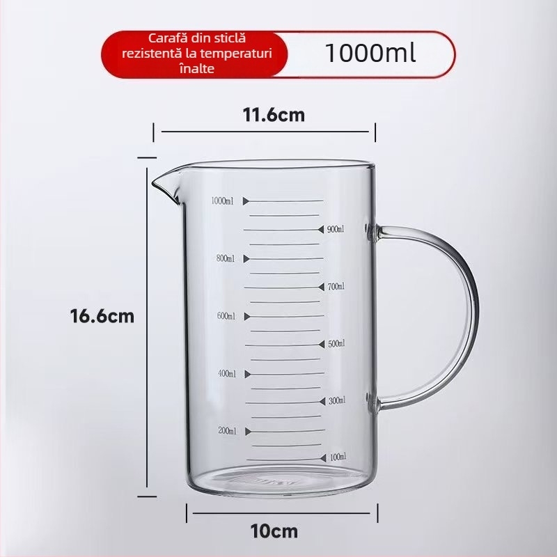 Căniță de măsurat din sticlă borosilicată cu mâner, scară încorporată – pentru coacere