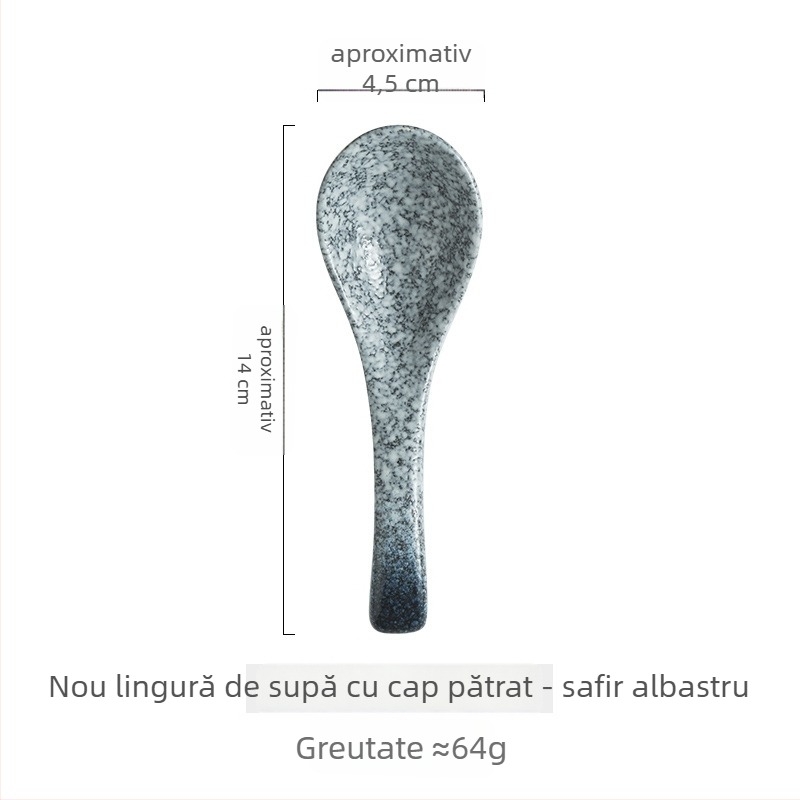 Lingură de supă ceramică în stil japonez, culoare solidă, cu logo imprimat