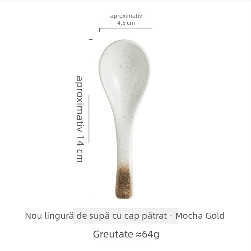 Lingură de supă ceramică în stil japonez, culoare solidă, cu logo imprimat