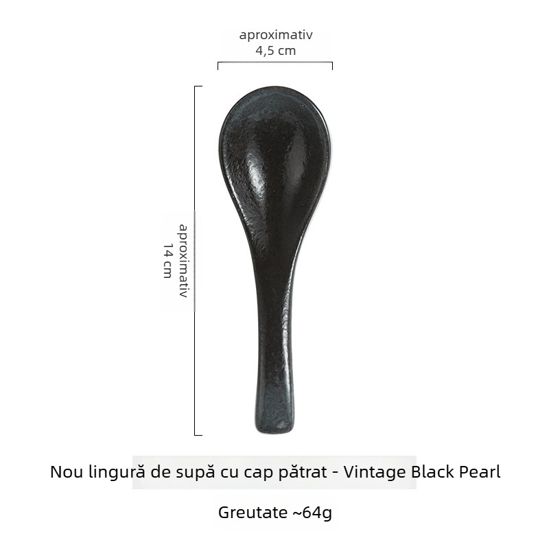 Lingură de supă ceramică în stil japonez, culoare solidă, cu logo imprimat