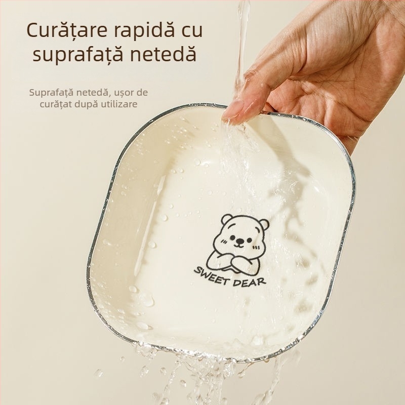Farfurie pentru resturi osoase – plastic, pătrată, culoare solidă, suprafață desenată manual