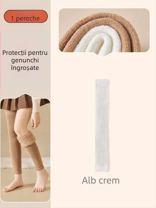 Șosete de femei peste genunchi din lână, căptușite cu fleece, groase pentru iarnă, stil minimalist, model solid, tricot cu un ac