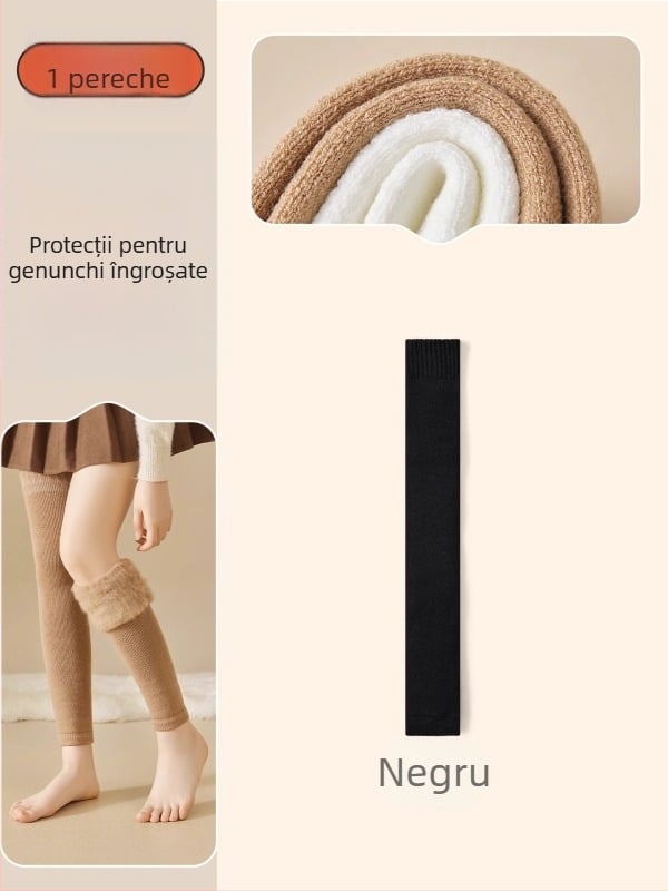 Șosete de femei peste genunchi din lână, căptușite cu fleece, groase pentru iarnă, stil minimalist, model solid, tricot cu un ac