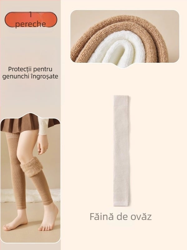 Șosete de femei peste genunchi din lână, căptușite cu fleece, groase pentru iarnă, stil minimalist, model solid, tricot cu un ac