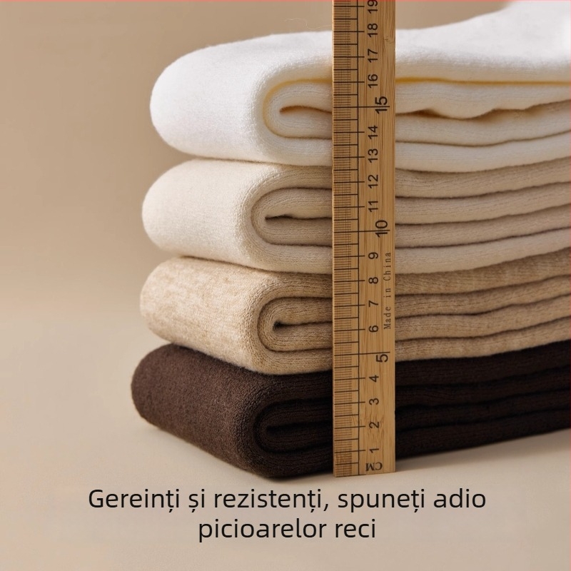 Șosete de femei peste genunchi din lână, căptușite cu fleece, groase pentru iarnă, stil minimalist, model solid, tricot cu un ac