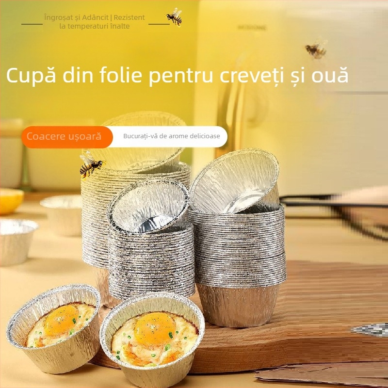 Formă de prăjituri cu inimă, unică, din folie de aluminiu și hârtie, pentru prăjituri aburite și tarte cu ou