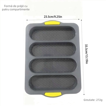 Formă din silicon pentru baghete, 4 compartimente, antiaderent, tavă de copt pentru pâine și prăjituri