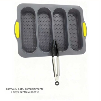Formă din silicon pentru baghete, 4 compartimente, antiaderent, tavă de copt pentru pâine și prăjituri