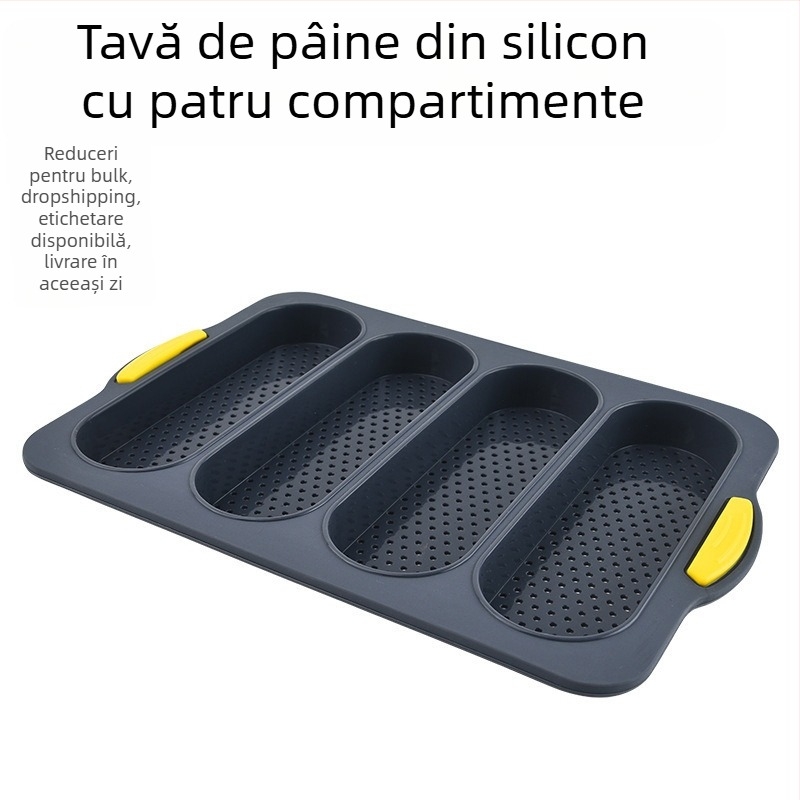 Formă din silicon pentru baghete, 4 compartimente, antiaderent, tavă de copt pentru pâine și prăjituri