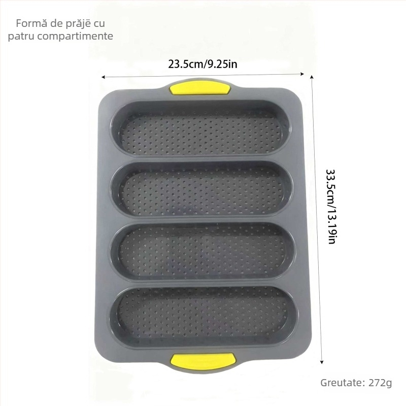 Formă din silicon pentru baghete, 4 compartimente, antiaderent, tavă de copt pentru pâine și prăjituri