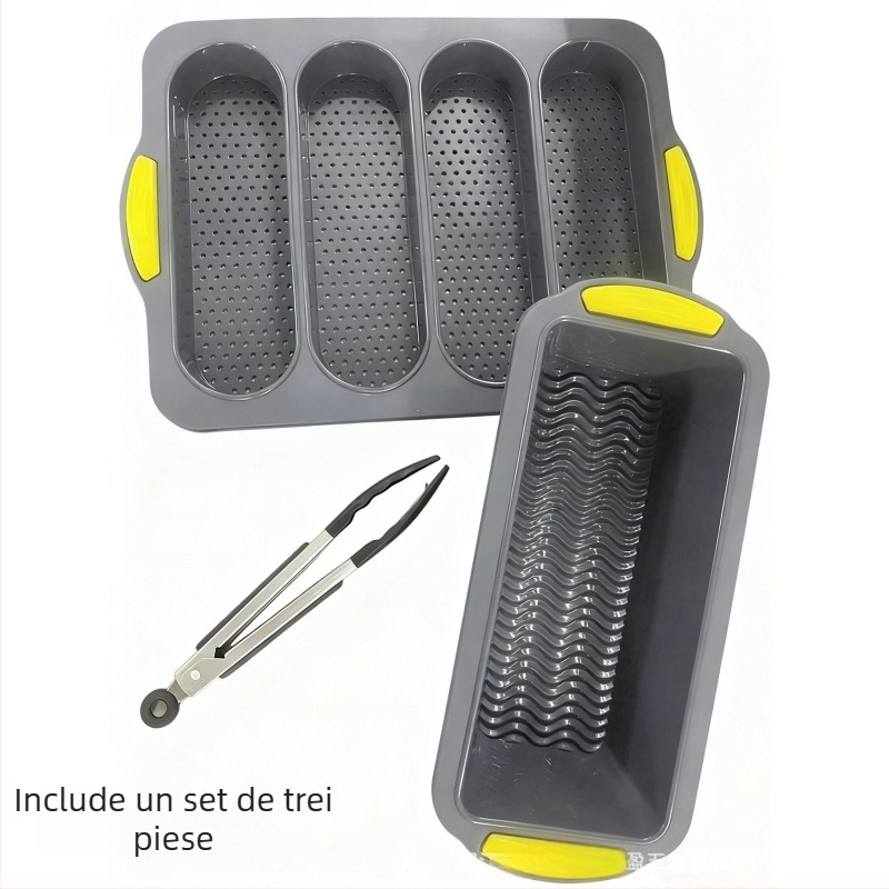 Formă din silicon pentru baghete, 4 compartimente, antiaderent, tavă de copt pentru pâine și prăjituri