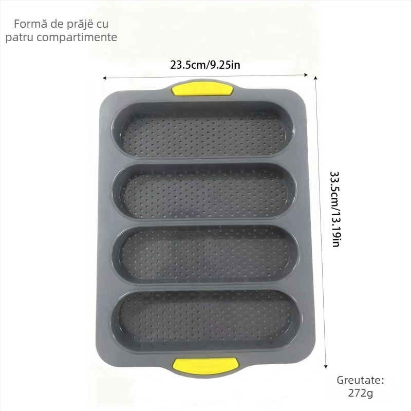 Formă din silicon pentru baghete, 4 compartimente, antiaderent, tavă de copt pentru pâine și prăjituri