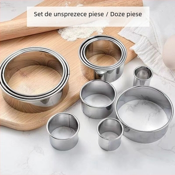 Set forme pentru copt din oțel inoxidabil, rotunde, 11-12 piese, pentru mousse, prăjituri și deserturi