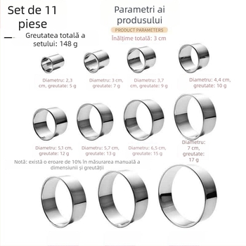 Set forme pentru copt din oțel inoxidabil, rotunde, 11-12 piese, pentru mousse, prăjituri și deserturi