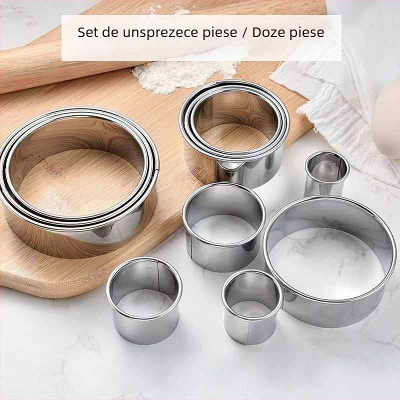 Set forme pentru copt din oțel inoxidabil, rotunde, 11-12 piese, pentru mousse, prăjituri și deserturi