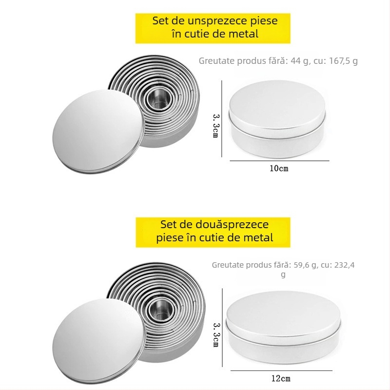 Set forme pentru copt din oțel inoxidabil, rotunde, 11-12 piese, pentru mousse, prăjituri și deserturi