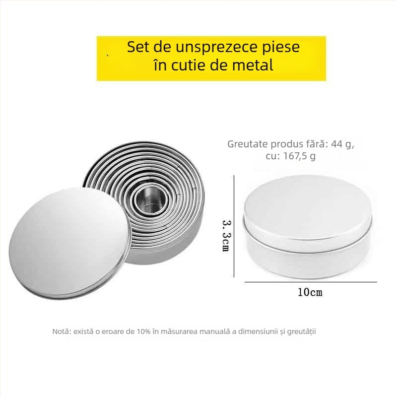 Set forme pentru copt din oțel inoxidabil, rotunde, 11-12 piese, pentru mousse, prăjituri și deserturi