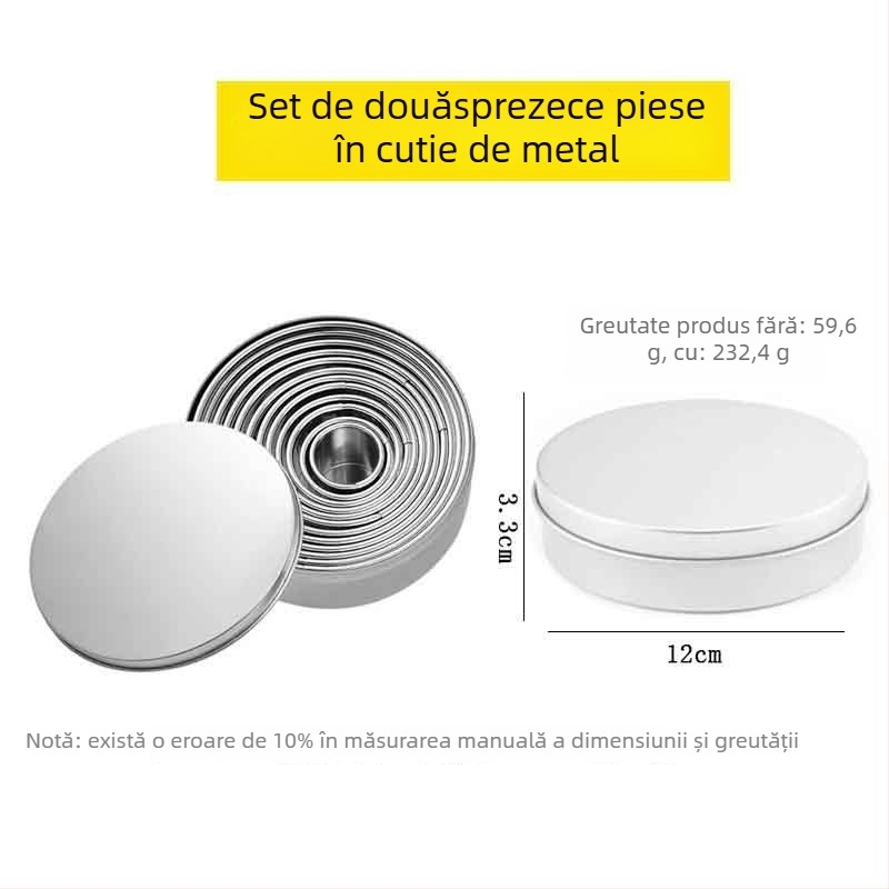 Set forme pentru copt din oțel inoxidabil, rotunde, 11-12 piese, pentru mousse, prăjituri și deserturi