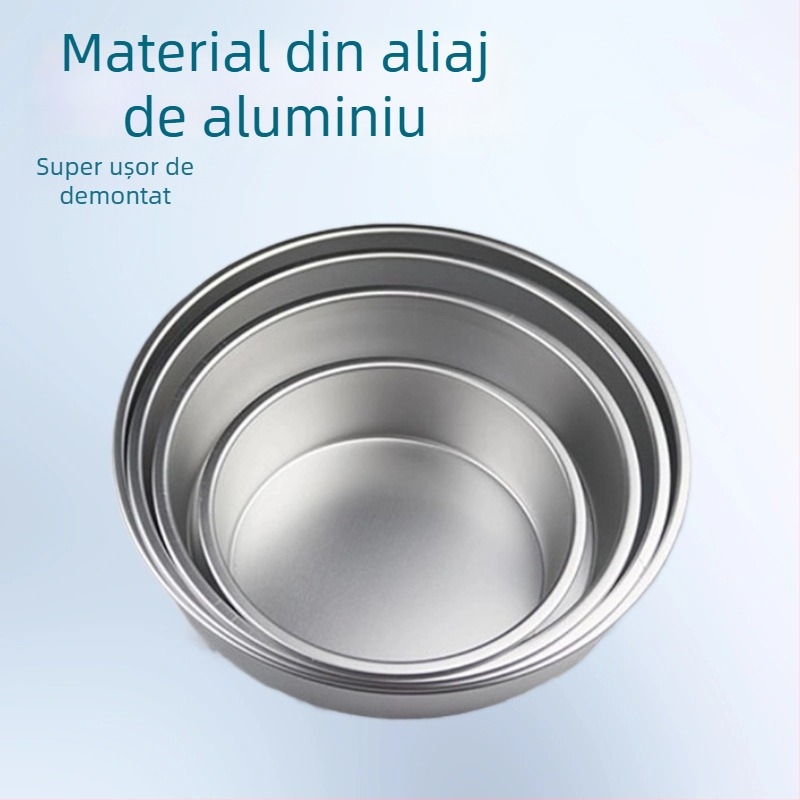 Formă rotundă pentru prăjituri din aliaj de aluminiu, cu bază fixă, pentru uz casnic, extrem de ușoară și ușor de detașat.