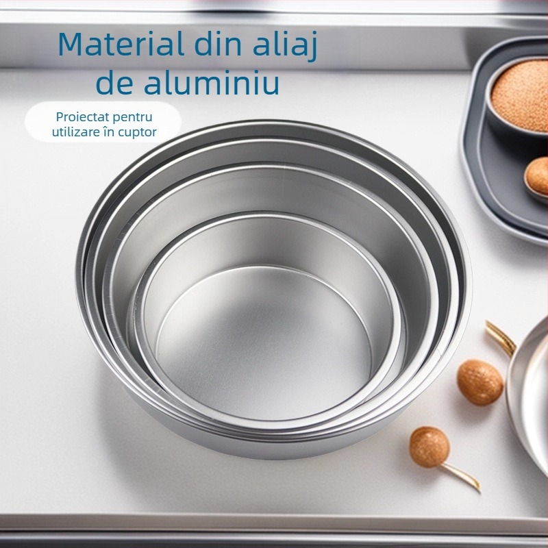 Formă rotundă pentru prăjituri din aliaj de aluminiu, cu bază fixă, pentru uz casnic, extrem de ușoară și ușor de detașat.