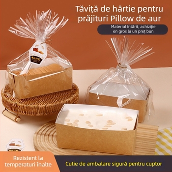 Set tavă de hârtie pentru prăjit și suport – rezistent la temperaturi înalte, compatibil cu cuptorul; cutie de pâine de unică folosință cu pungă, etichetă și panglică de satin