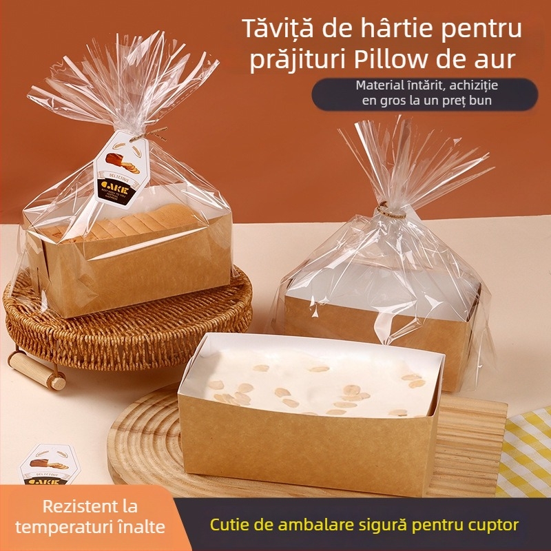 Set tavă de hârtie pentru prăjit și suport – rezistent la temperaturi înalte, compatibil cu cuptorul; cutie de pâine de unică folosință cu pungă, etichetă și panglică de satin