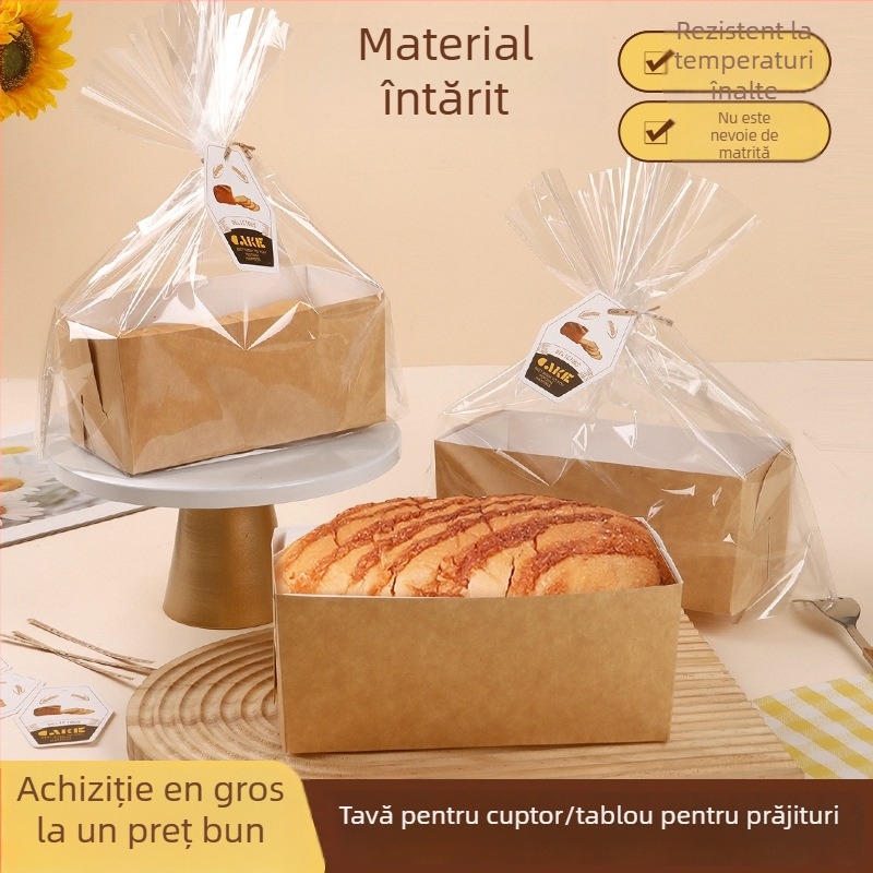 Set tavă de hârtie pentru prăjit și suport – rezistent la temperaturi înalte, compatibil cu cuptorul; cutie de pâine de unică folosință cu pungă, etichetă și panglică de satin