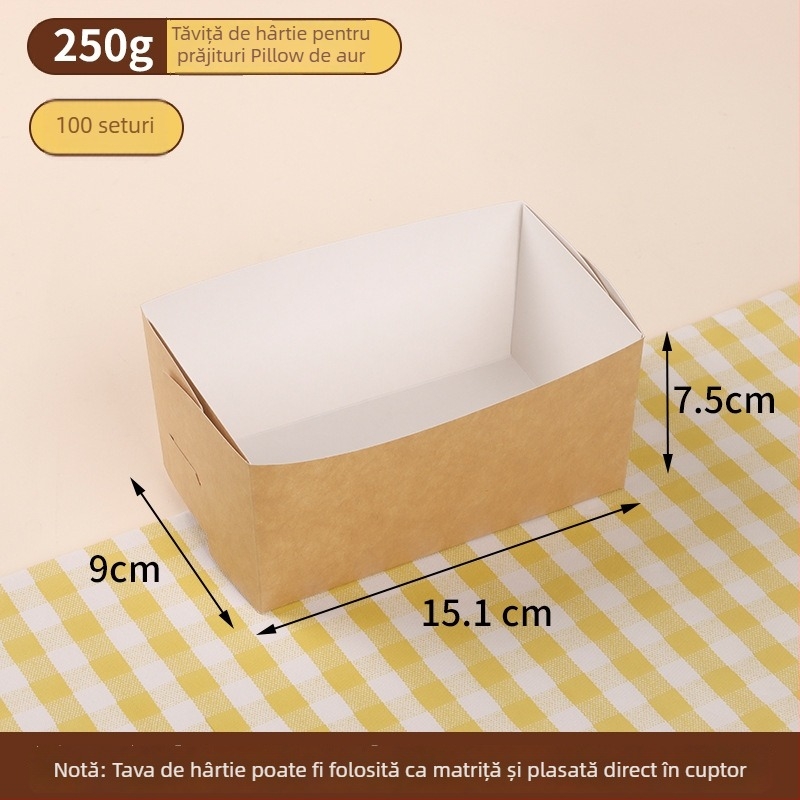 Set tavă de hârtie pentru prăjit și suport – rezistent la temperaturi înalte, compatibil cu cuptorul; cutie de pâine de unică folosință cu pungă, etichetă și panglică de satin