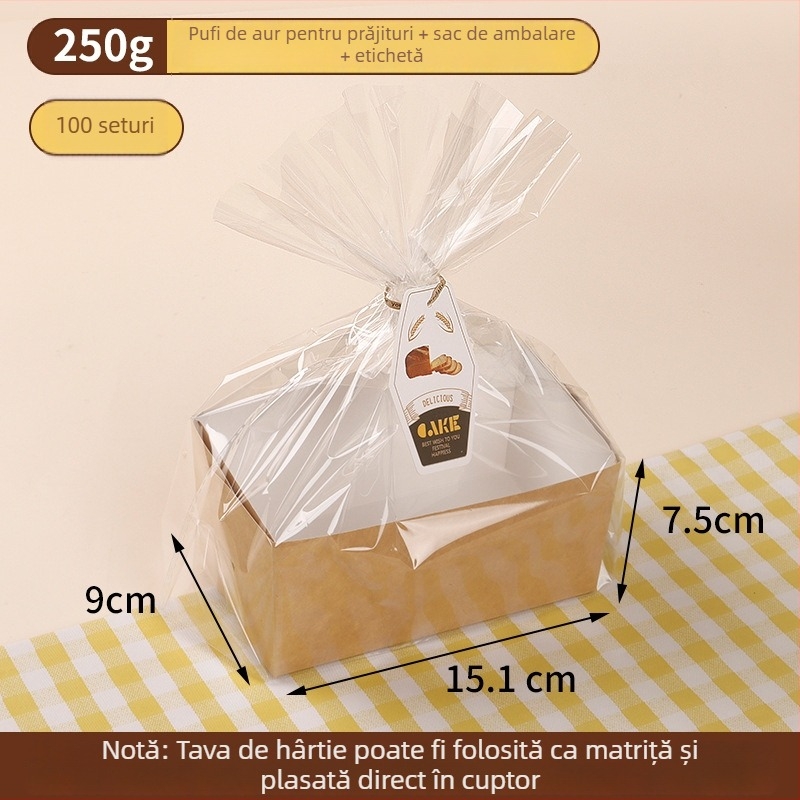 Set tavă de hârtie pentru prăjit și suport – rezistent la temperaturi înalte, compatibil cu cuptorul; cutie de pâine de unică folosință cu pungă, etichetă și panglică de satin