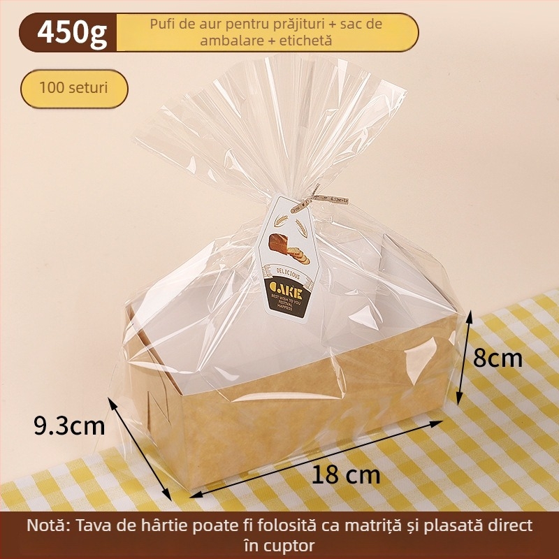 Set tavă de hârtie pentru prăjit și suport – rezistent la temperaturi înalte, compatibil cu cuptorul; cutie de pâine de unică folosință cu pungă, etichetă și panglică de satin
