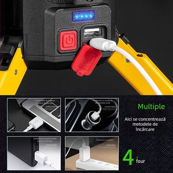 Lanteră de căutare portabilă, reîncărcabilă, fascicul reglabil la 360°, baterie 4500mAh, model W5164, 710 g, carcasă ABS+PS, durată LED 50.000 h