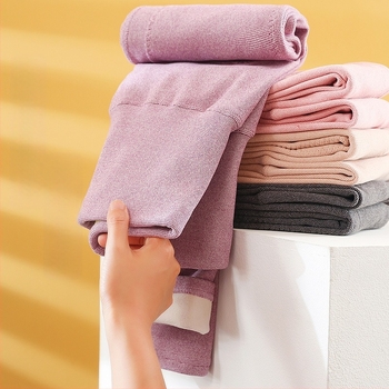 Pantaloni termici pentru femei, talie înaltă, cu protecții pentru genunchi și talie, căptușiți, dublu strat, fără cusături, țesătură tricotată, poliester 90–95%